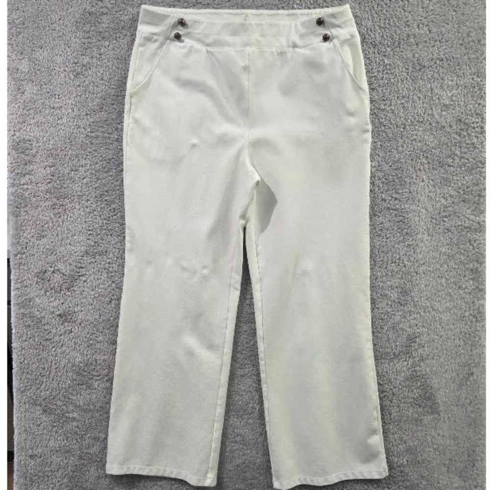 Willis Pull On Pants Women XXL White Nautical Button Detail Straight Leg Stretch
